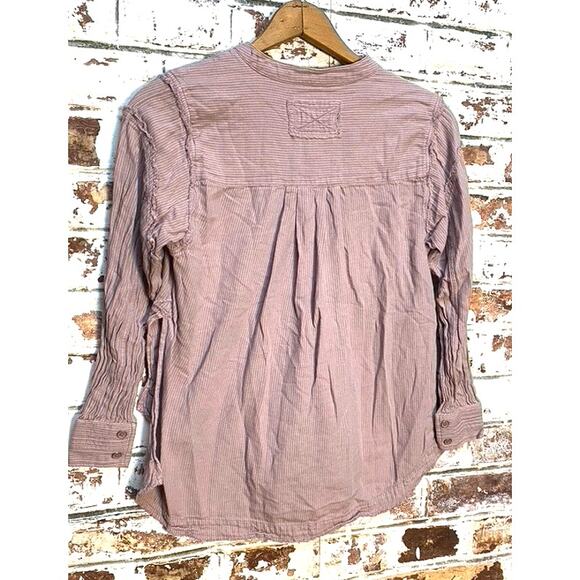 Free People Edge Washed Pure Cotton Flowing Half Button Blouse - Picture 13 of 13